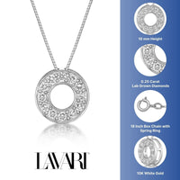 0.25 Carat Lab Grown Diamond Circle of Life Pendant Necklace for Women in 10k White Gold on 18 Inch Chain (G-H, VS2-SI1) Spring Ring 