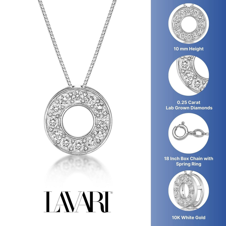 0.25 Carat Lab Grown Diamond Circle of Life Pendant Necklace for Women in 10k White Gold on 18 Inch Chain (G-H, VS2-SI1) Spring Ring 
