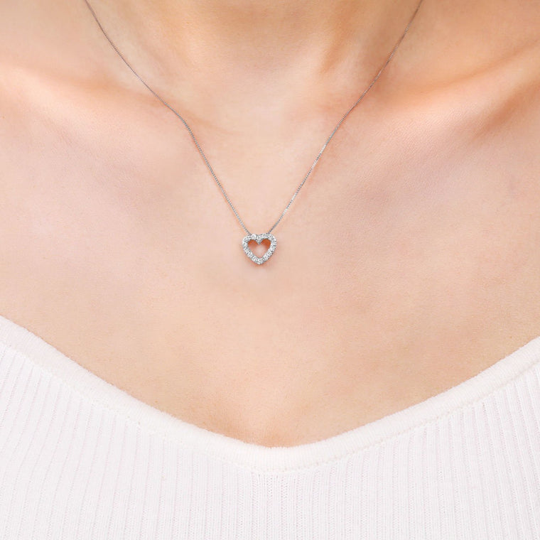 0.25 Carat Lab Grown Diamond Heart Pendant Necklace for Women in 10k White Gold on 18 Inch Chain (G-H, VS2-SI1) Spring Ring 