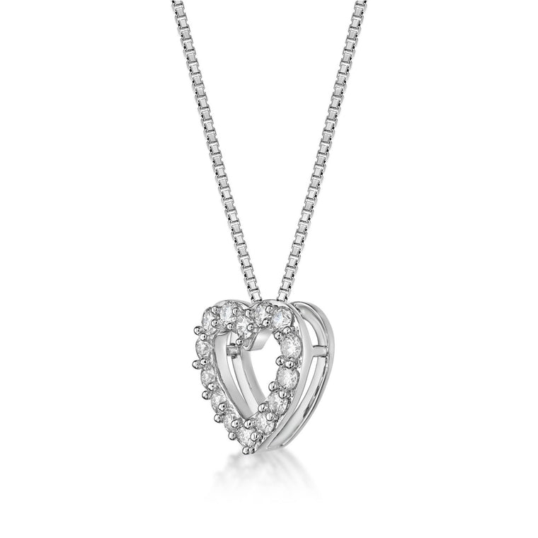 0.25 Carat Lab Grown Diamond Heart Pendant Necklace for Women in 10k White Gold on 18 Inch Chain (G-H, VS2-SI1) Spring Ring 