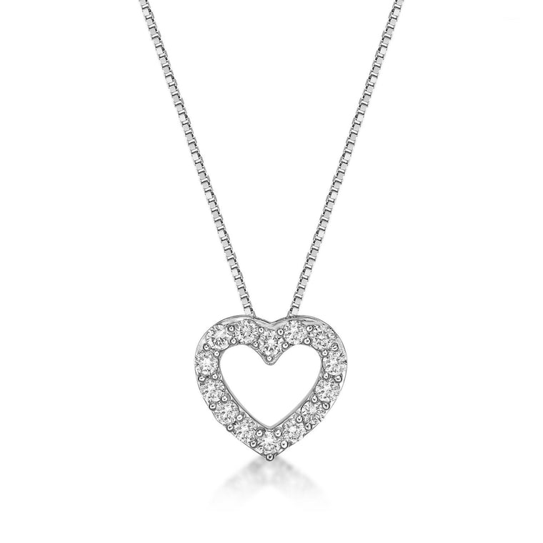 0.25 Carat Lab Grown Diamond Heart Pendant Necklace for Women in 10k White Gold on 18 Inch Chain (G-H, VS2-SI1) Spring Ring 