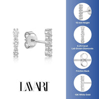 0.25 Carat Lab Grown Diamond Mini Bar Stud Earrings for Women in 10k White Gold (G-H, VS2-SI1) Post With Friction Back 