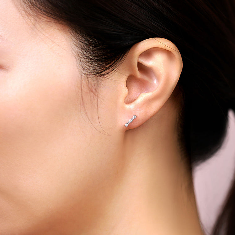 0.25 Carat Lab Grown Diamond Mini Bar Stud Earrings for Women in 10k White Gold (G-H, VS2-SI1) Post With Friction Back 
