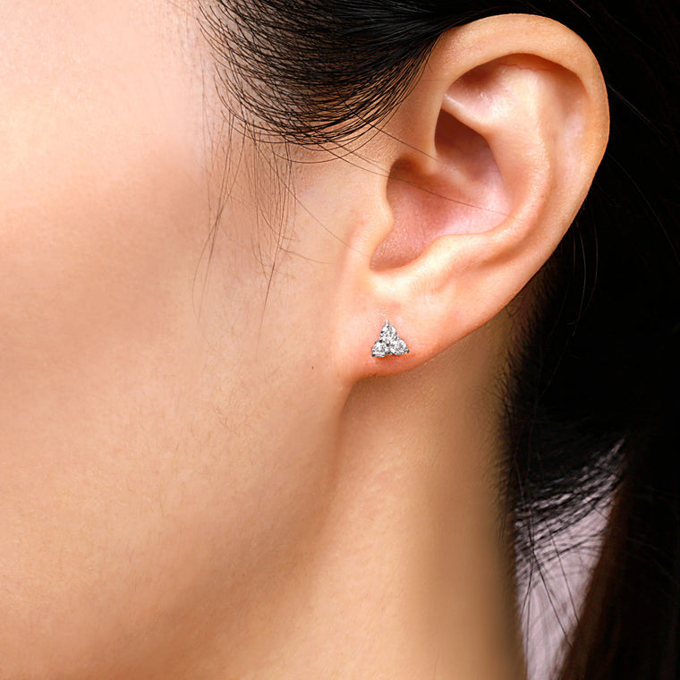 0.33 Carat Lab Grown Diamond 3 Stone Stud Earrings for Women in 10k White Gold (G-H, VS2-SI1) Post With Friction Back 