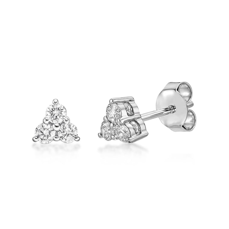 0.33 Carat Lab Grown Diamond 3 Stone Stud Earrings for Women in 10k White Gold (G-H, VS2-SI1) Post With Friction Back 