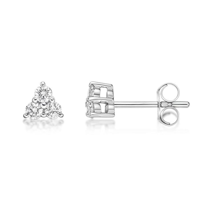 0.33 Carat Lab Grown Diamond 3 Stone Stud Earrings for Women in 10k White Gold (G-H, VS2-SI1) Post With Friction Back 