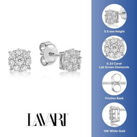 0.33 Carat Lab Grown Diamond Halo Stud Earrings for Women in 10k White Gold (G-H, VS2-SI1) Post With Friction Back 