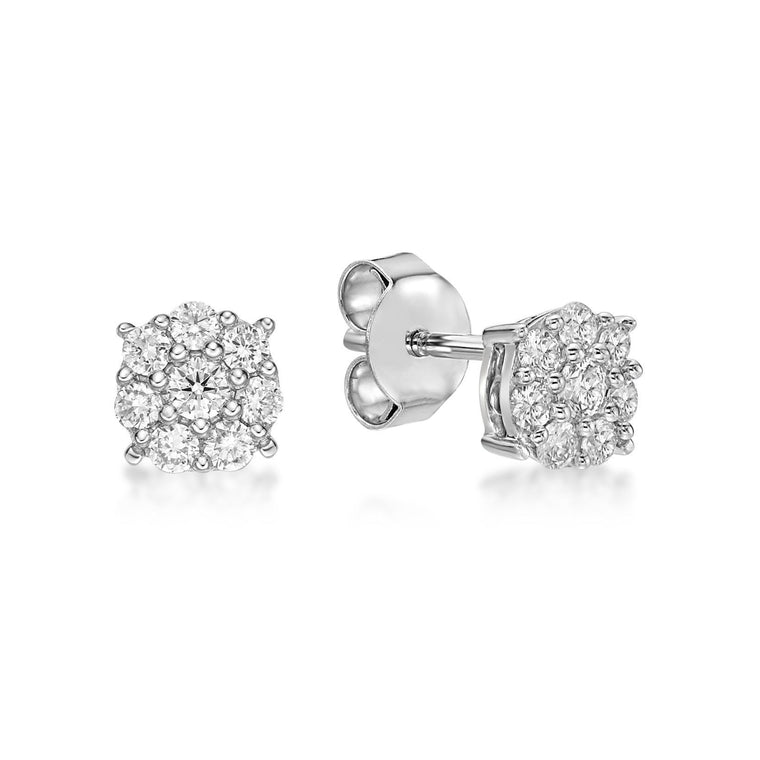 0.33 Carat Lab Grown Diamond Halo Stud Earrings for Women in 10k White Gold (G-H, VS2-SI1) Post With Friction Back 