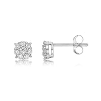 0.33 Carat Lab Grown Diamond Halo Stud Earrings for Women in 10k White Gold (G-H, VS2-SI1) Post With Friction Back 