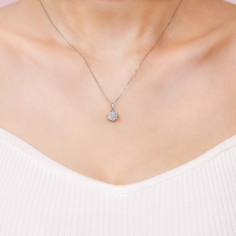 0.33 Carat Lab Grown Diamond Round Pendant Necklace for Women in 10k White Gold on 18 Inch Chain (G-H, VS2-SI1) Spring Ring 
