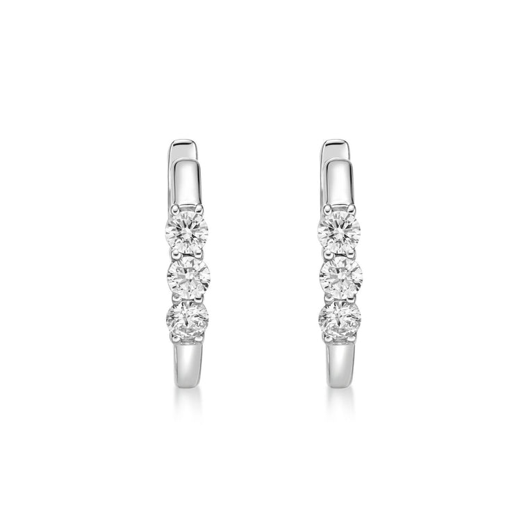 0.50 Carat Lab Grown Diamond 3 Stone Hoop Earrings for Women in 10k White Gold (G-H, VS2-SI1) Hinged Hoop 