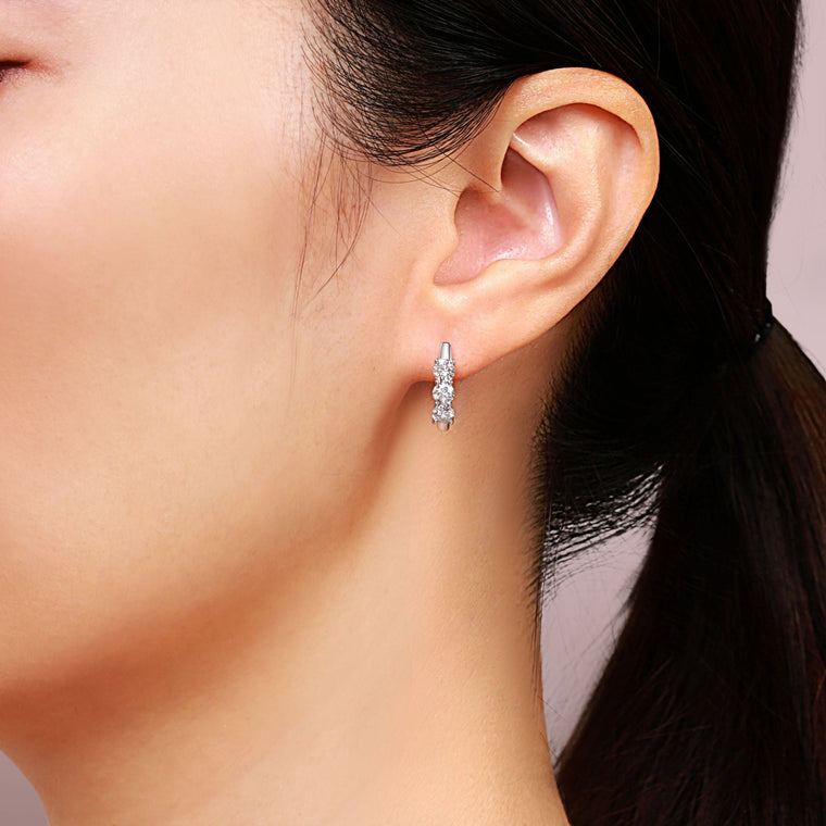 0.50 Carat Lab Grown Diamond 3 Stone Hoop Earrings for Women in 10k White Gold (G-H, VS2-SI1) Hinged Hoop 