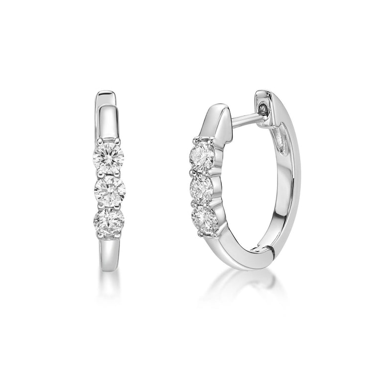 0.50 Carat Lab Grown Diamond 3 Stone Hoop Earrings for Women in 10k White Gold (G-H, VS2-SI1) Hinged Hoop 