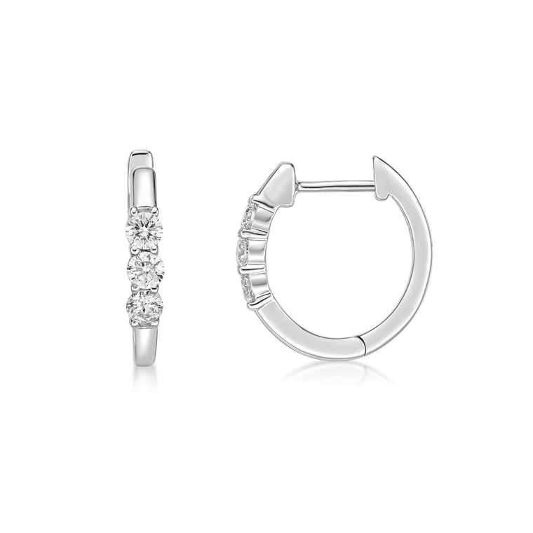 0.50 Carat Lab Grown Diamond 3 Stone Hoop Earrings for Women in 10k White Gold (G-H, VS2-SI1) Hinged Hoop 