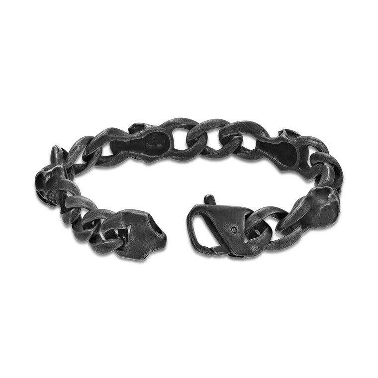 Skull Bracelet in Antique Black Finish Stainless Steel