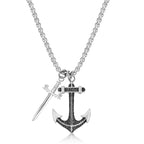 Anchor and Sword Pendant in Black Cubic Zirconia Stainless Steel