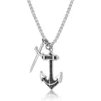 Anchor and Sword Pendant in Black Cubic Zirconia Stainless Steel