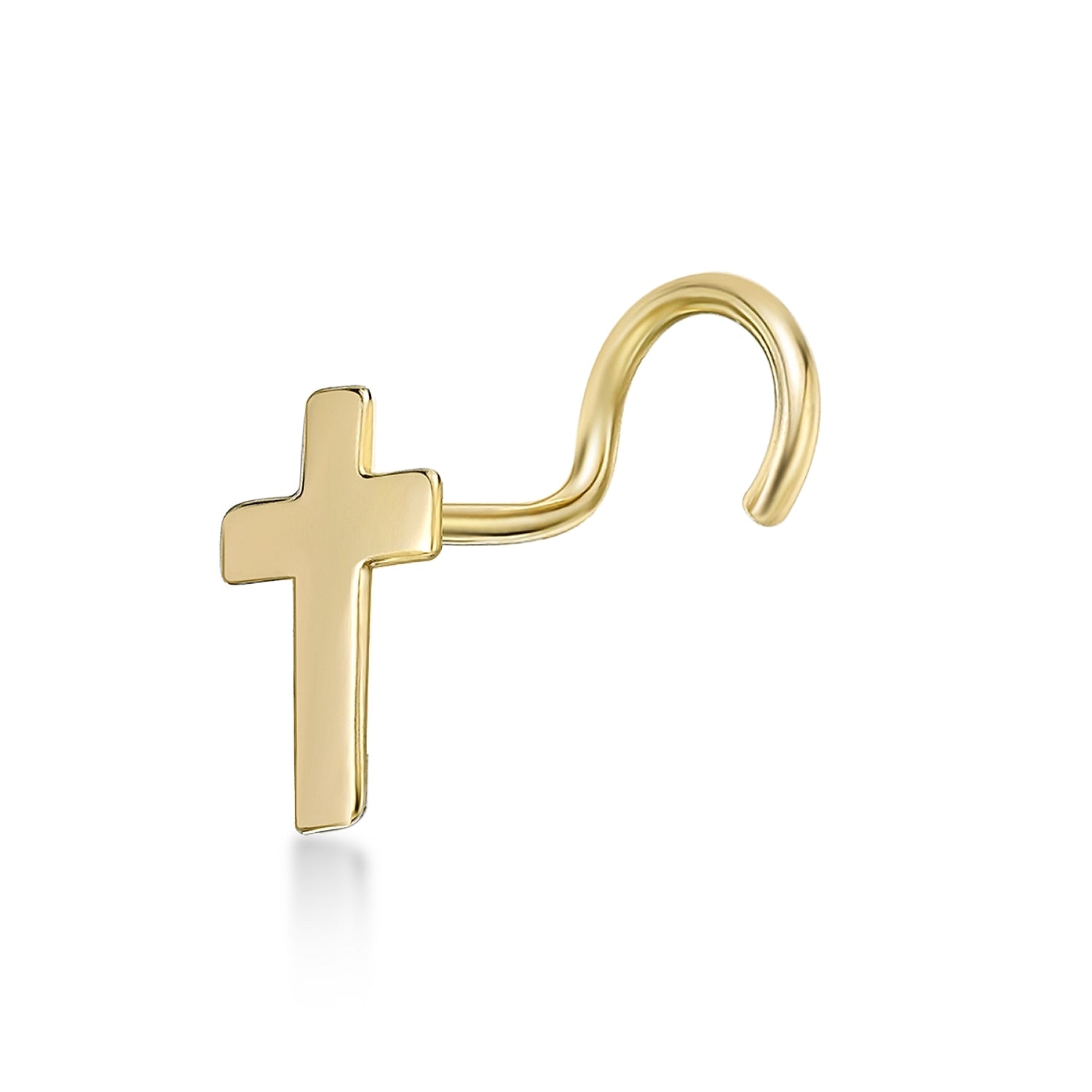 10K Gold Cross Screw Nose Ring - 20G