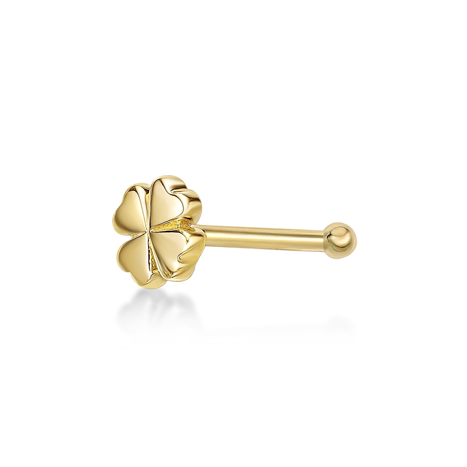 10K Gold Screw Clover Nose Ring - 20G