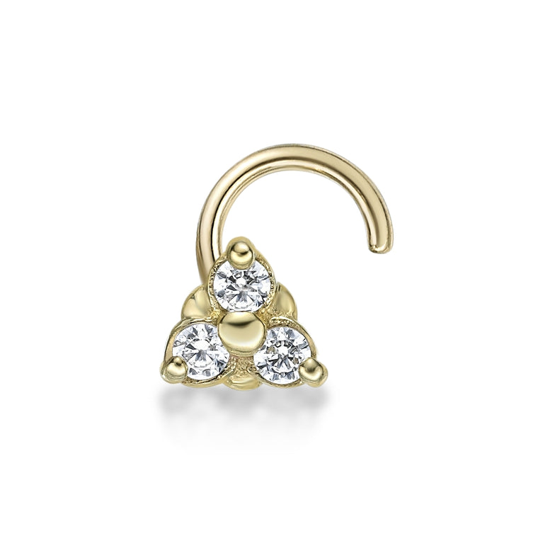 10K Gold Triangle Cubic Zirconia Nose Screw - 20G
