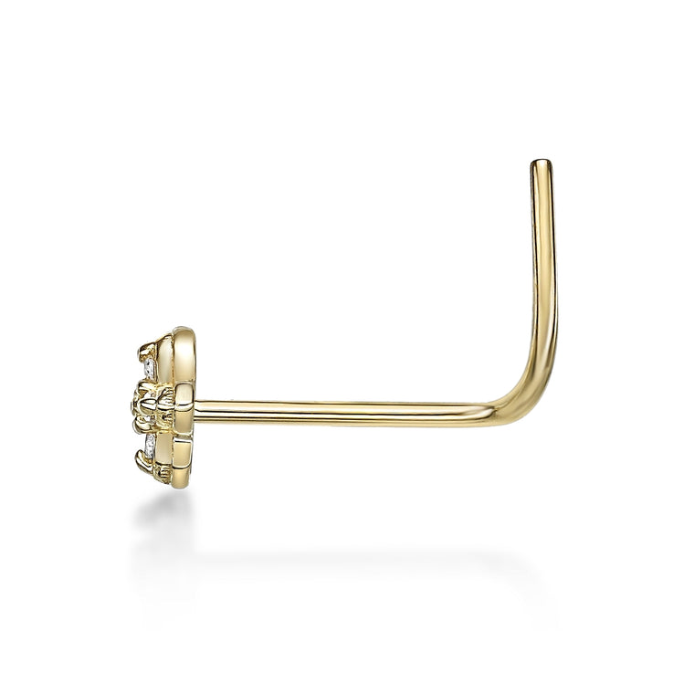 14K Gold Flower Cubic Zirconia Nose Screw - 20G