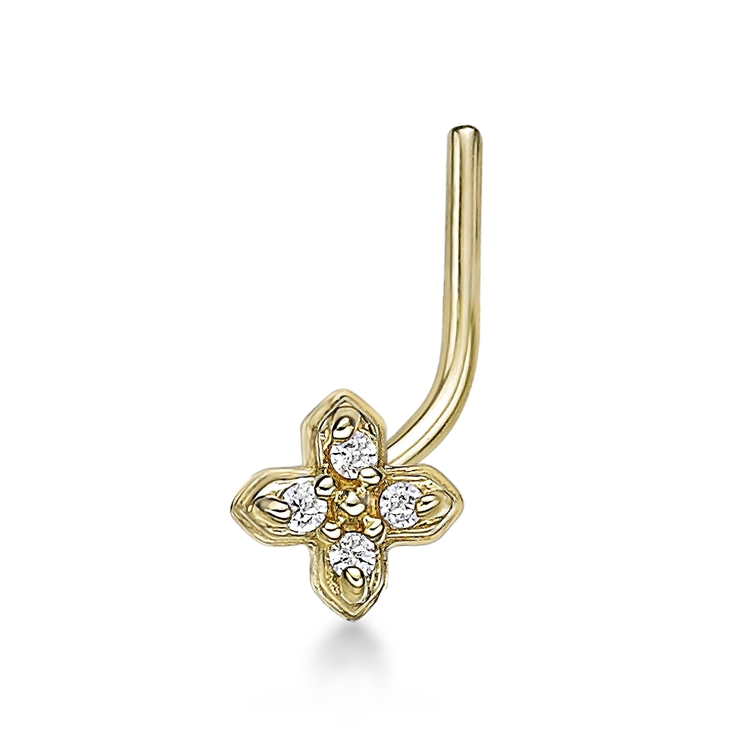 14K Gold Flower Cubic Zirconia Nose Screw - 20G