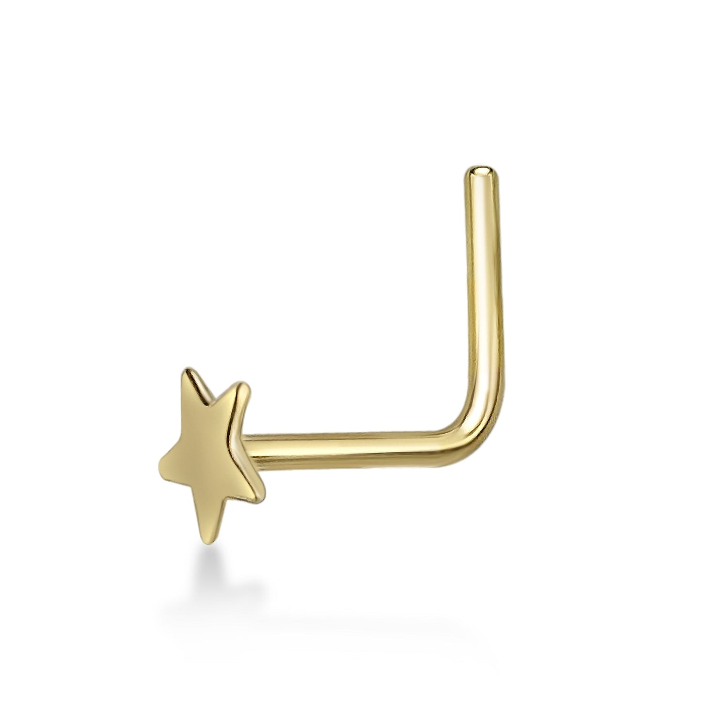 14K Gold L-Shaped Star Nose Ring - 20G