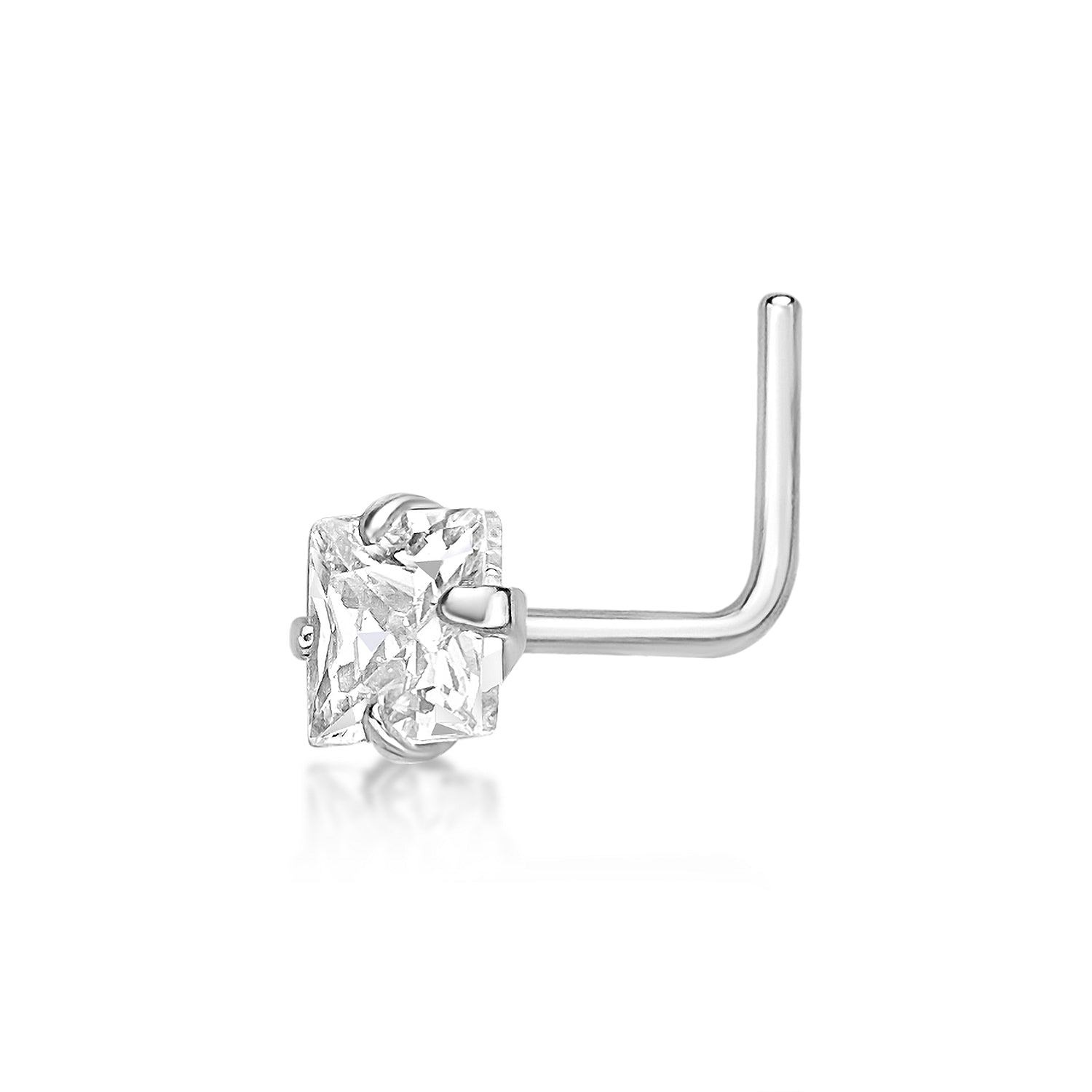 14K L-Shaped Cubic Zirconia Nose Ring - 20G