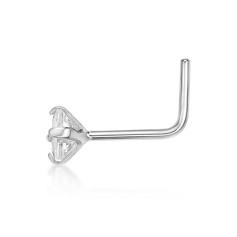 14K L-Shaped Cubic Zirconia Nose Ring - 20G