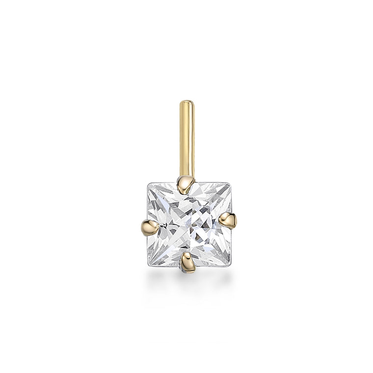 14K L-Shaped Cubic Zirconia Nose Ring - 20G