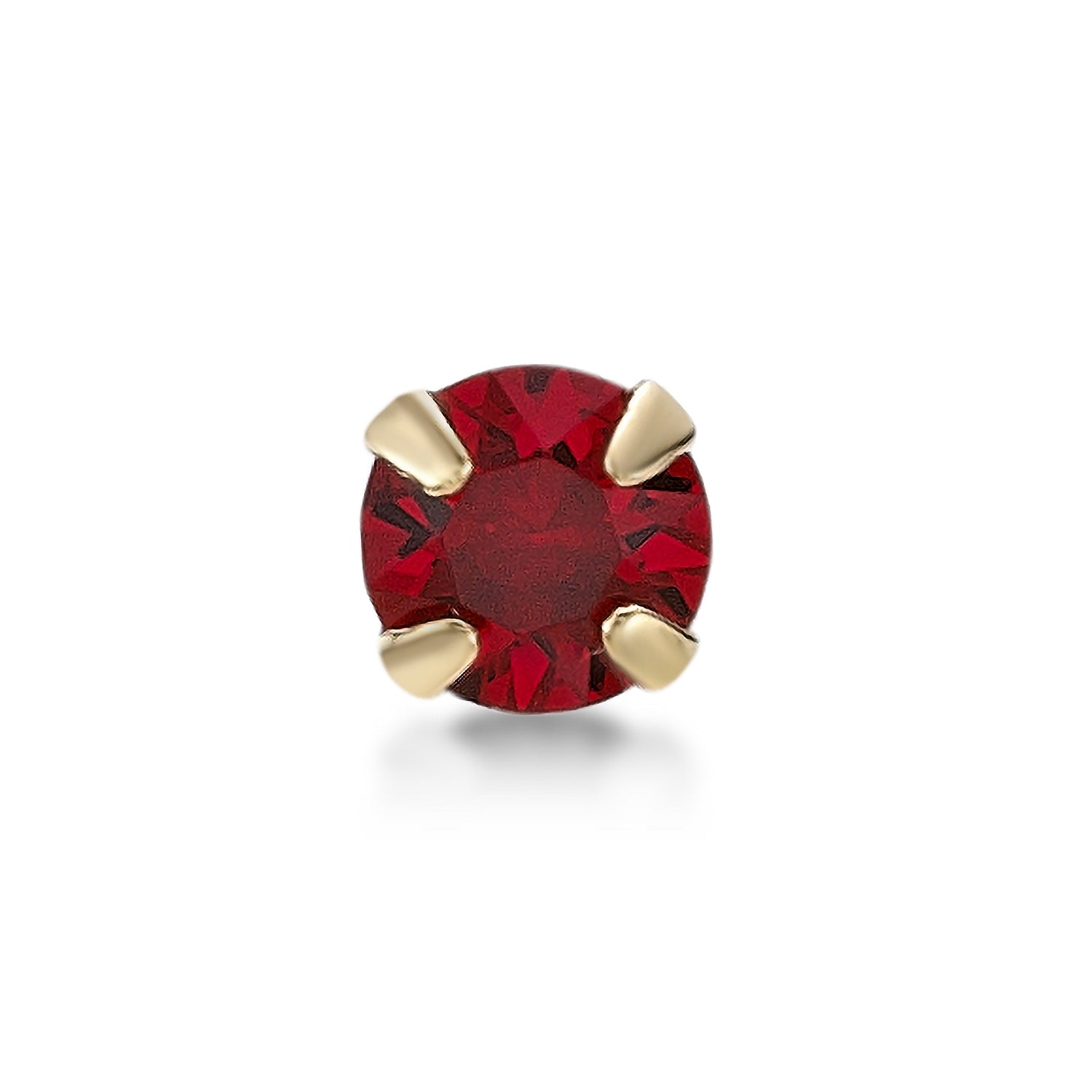 14K Stragiht Bone Red Swarovski Nose Stud - 20G