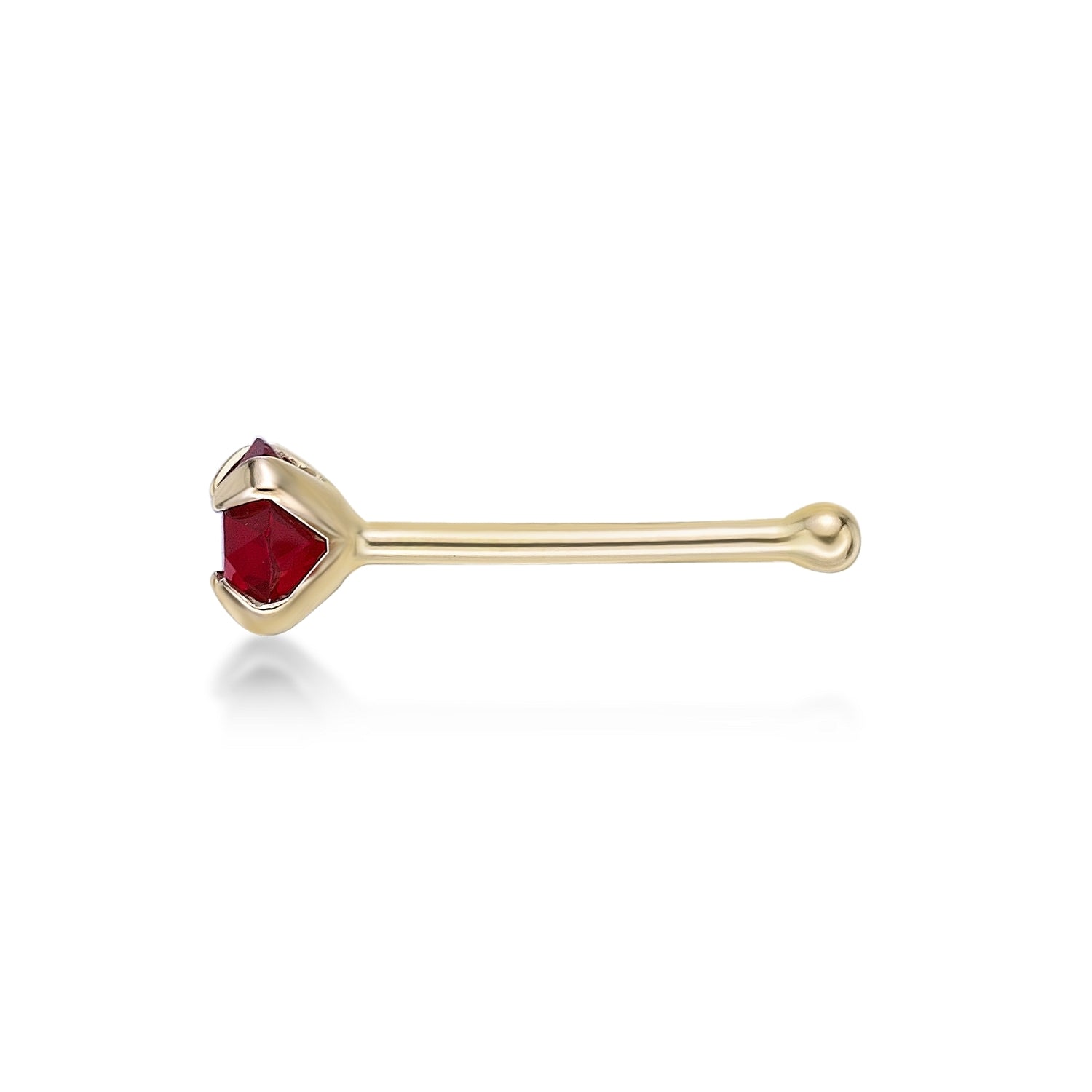 14K Stragiht Bone Red Swarovski Nose Stud - 20G