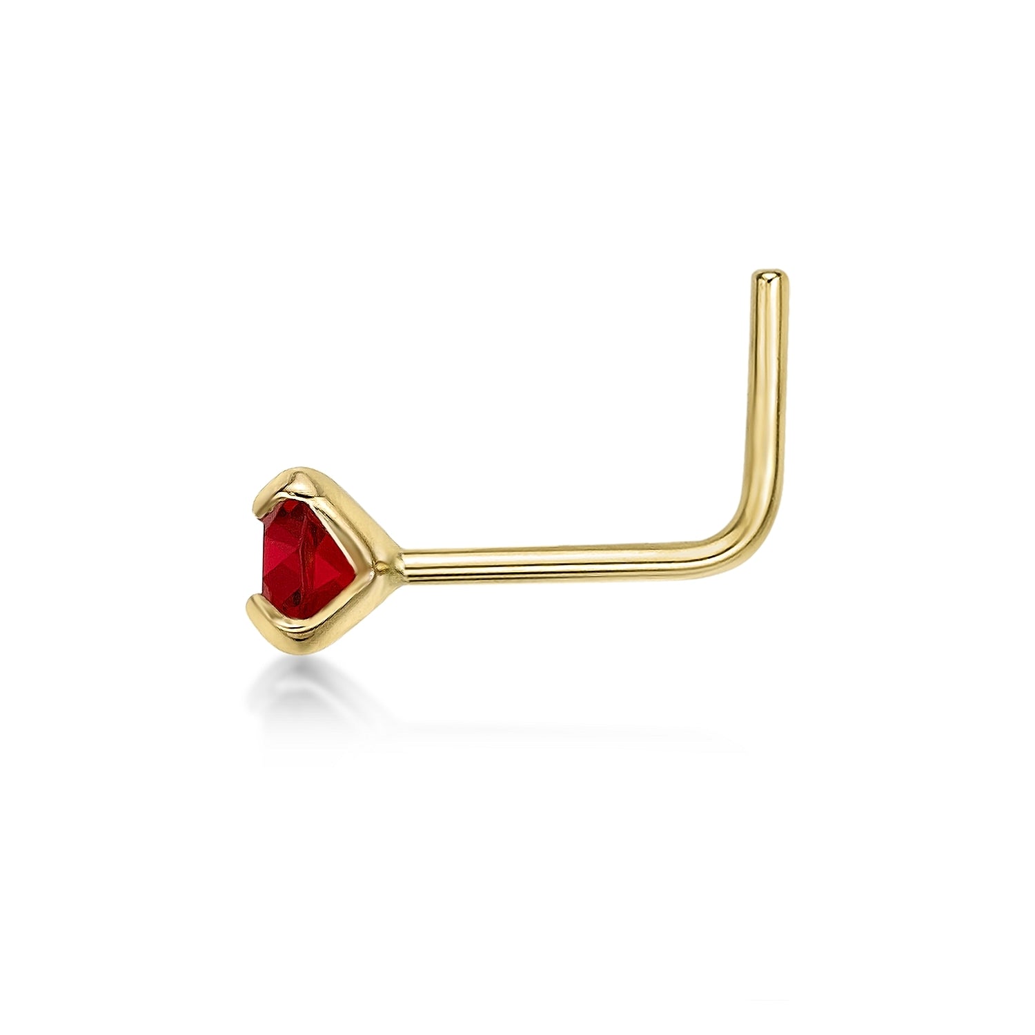 14K L-Shpaed Red Swarovski Nose Ring - 20G