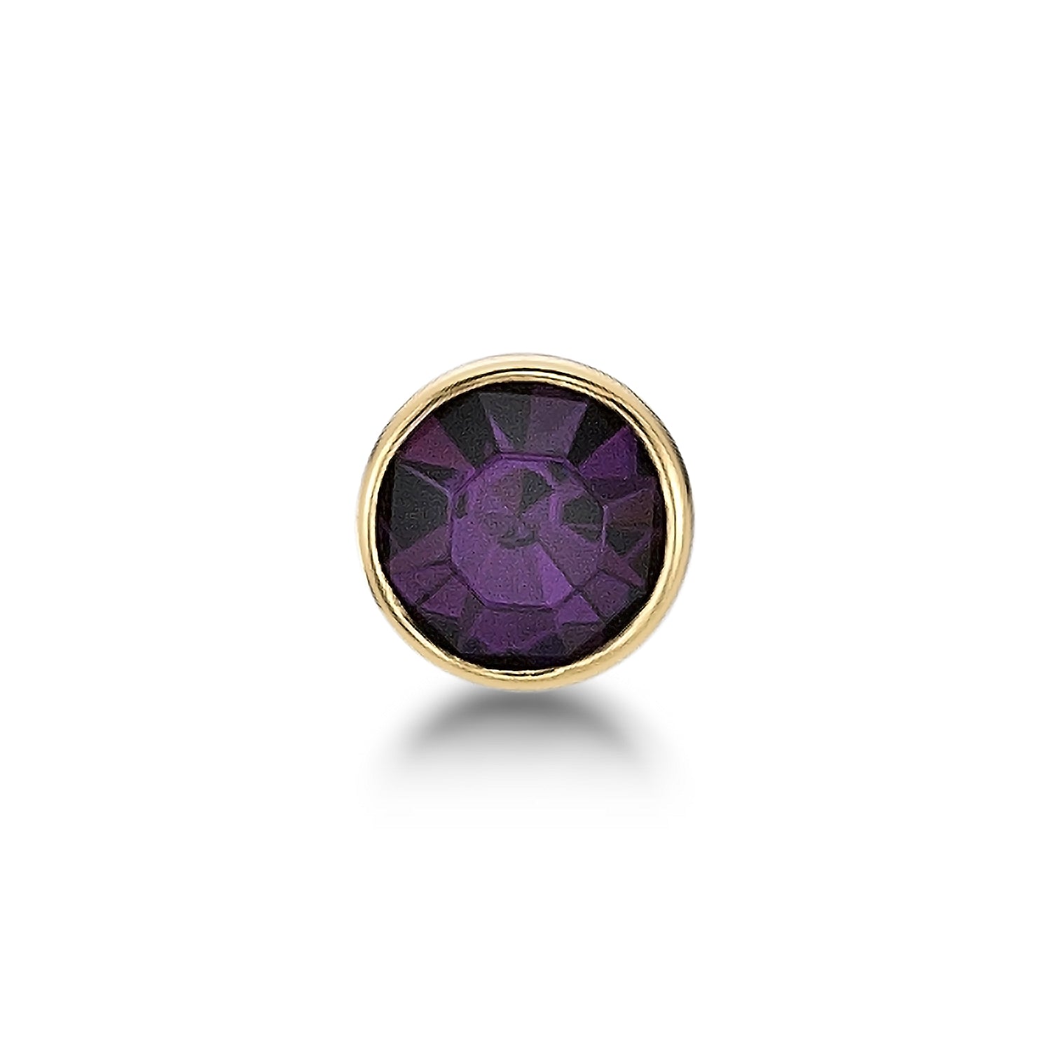 14K Stragiht Bone Purple Swarovski Nose Stud - 20G