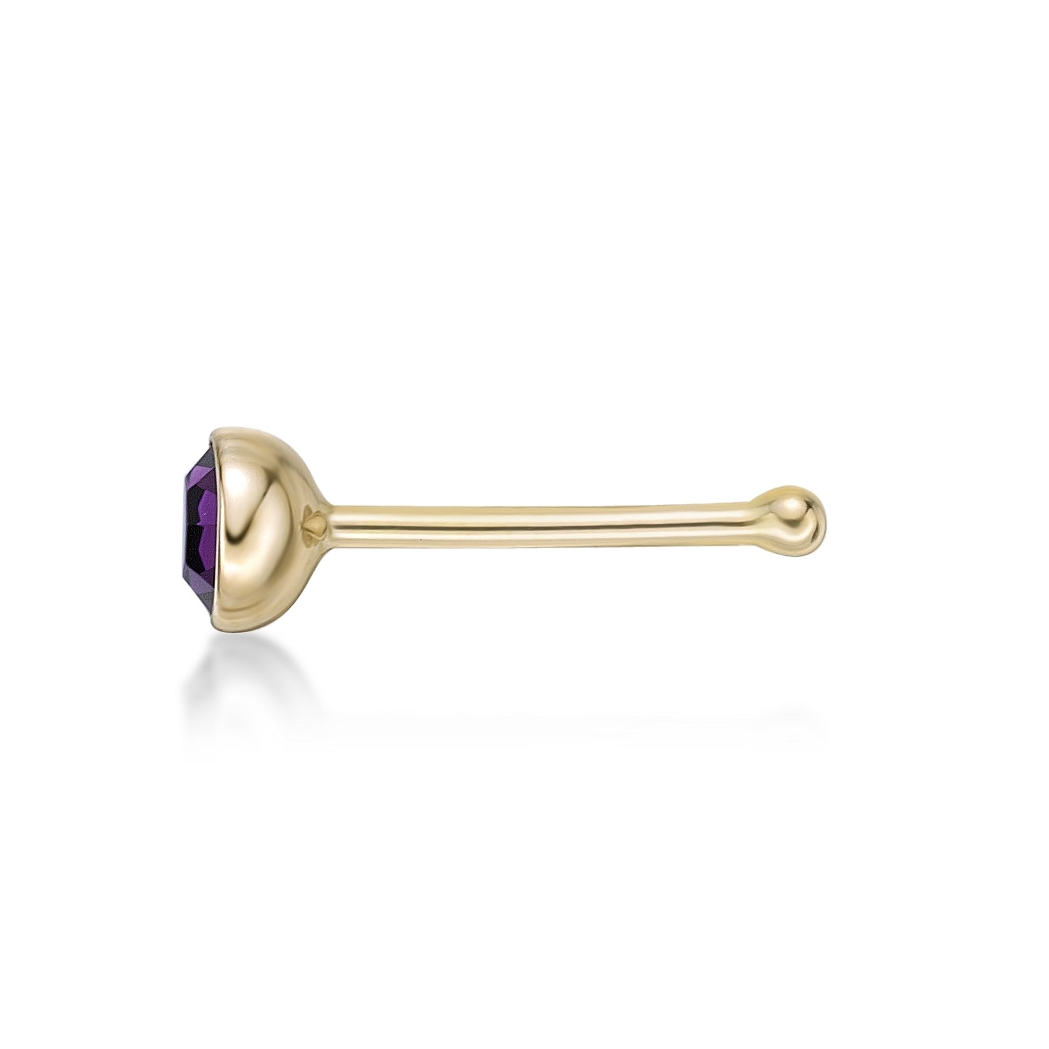 14K Stragiht Bone Purple Swarovski Nose Stud - 20G