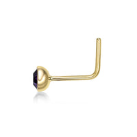 14K L-Shpaed Purple Swarovski Nose Ring - 20G