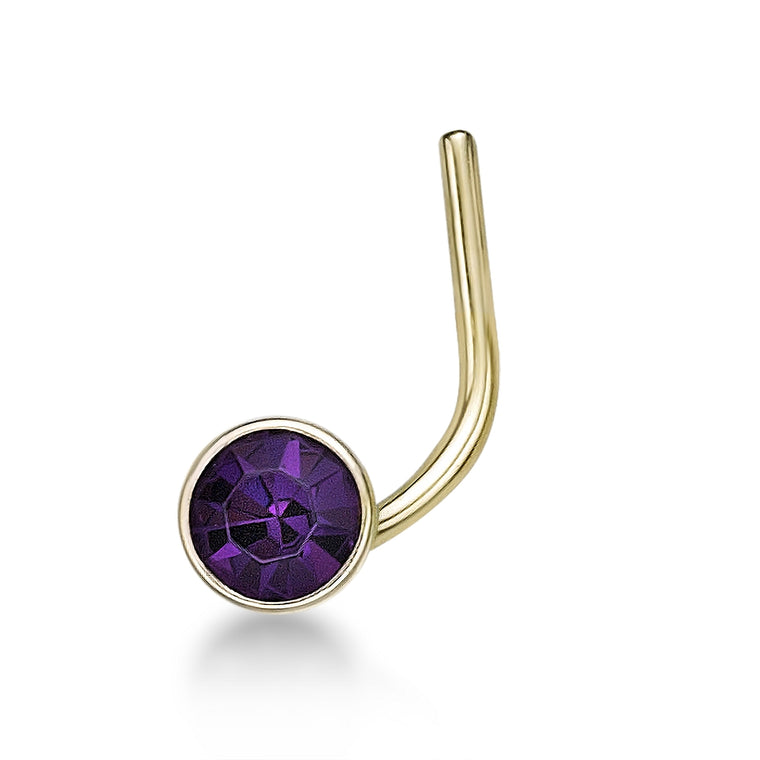 14K Curved Purple Swarovski Nose Ring - 20G