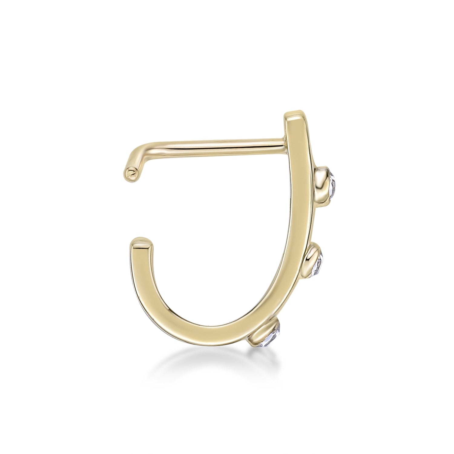 14K CZ Faux Hoop L-Shaped Cubic Zirconia Nose Ring - 20G