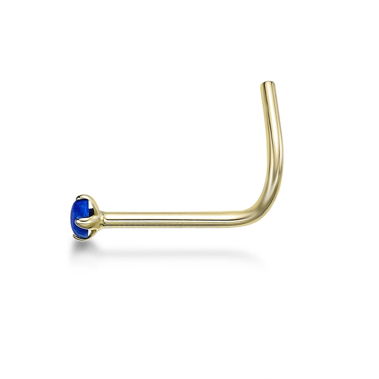 14K Created Blue Opal Curved Nose Ring - 20G