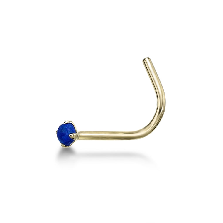 14K Created Blue Opal Curved Nose Ring - 20G