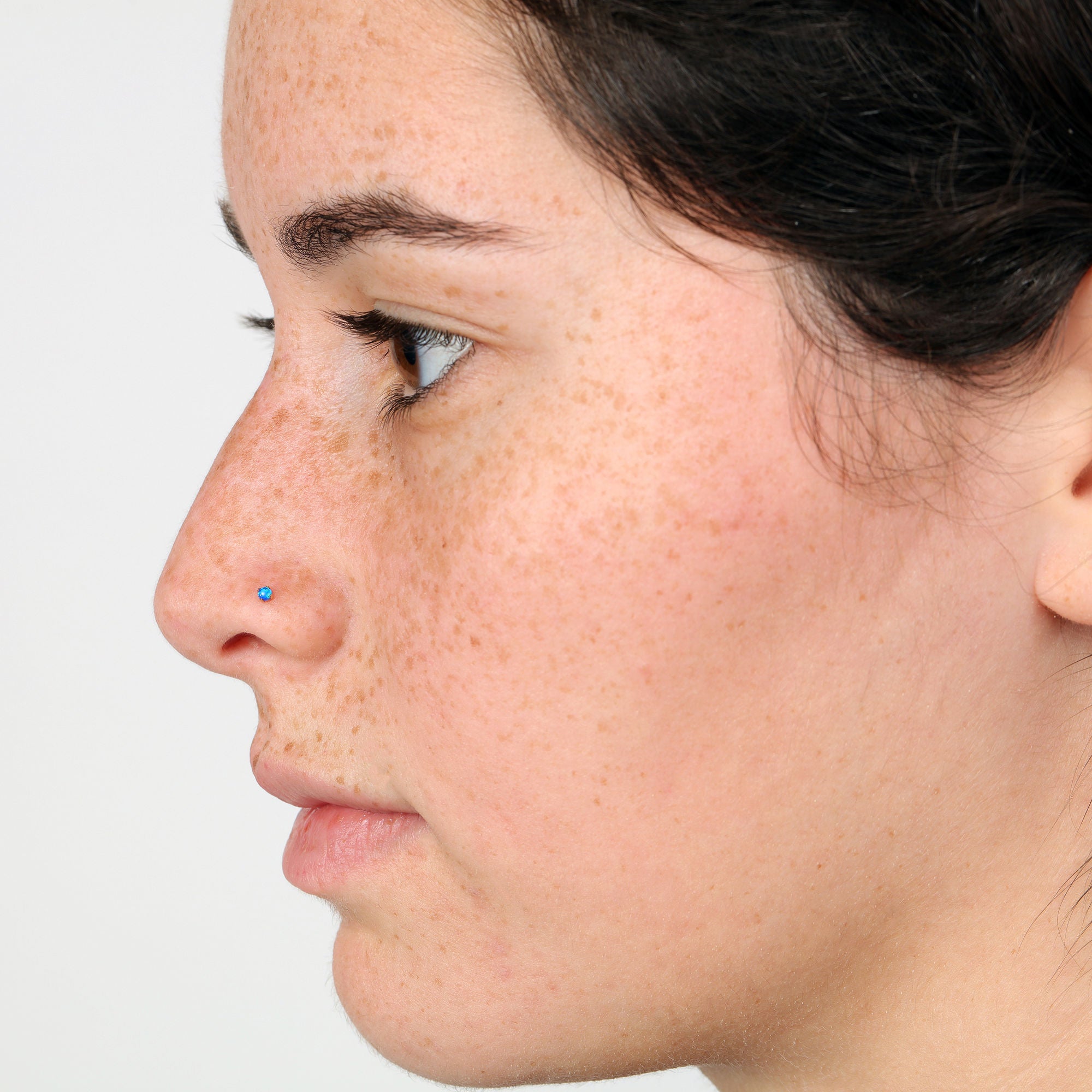 14K Created Blue Opal Curved Nose Ring - 20G