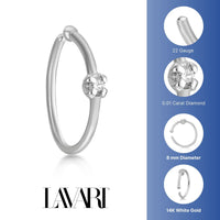 14K Gold Diamond Nose Hoop - 22G