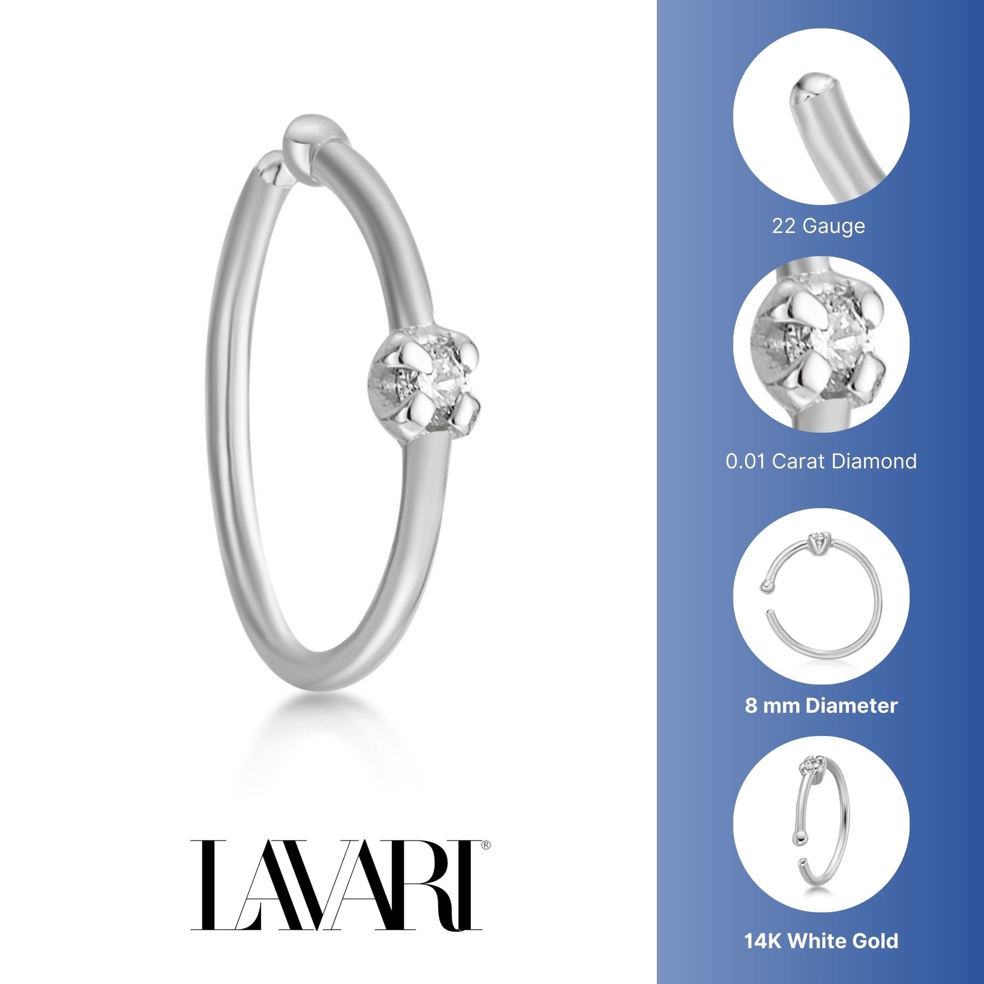 14K Gold Diamond Nose Hoop - 22G