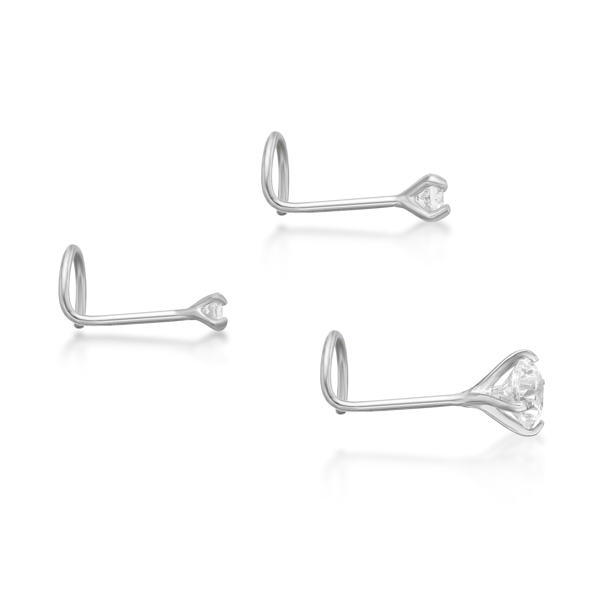 14K Gold Screw Cubic Zirconia Nose Ring Set - 22G