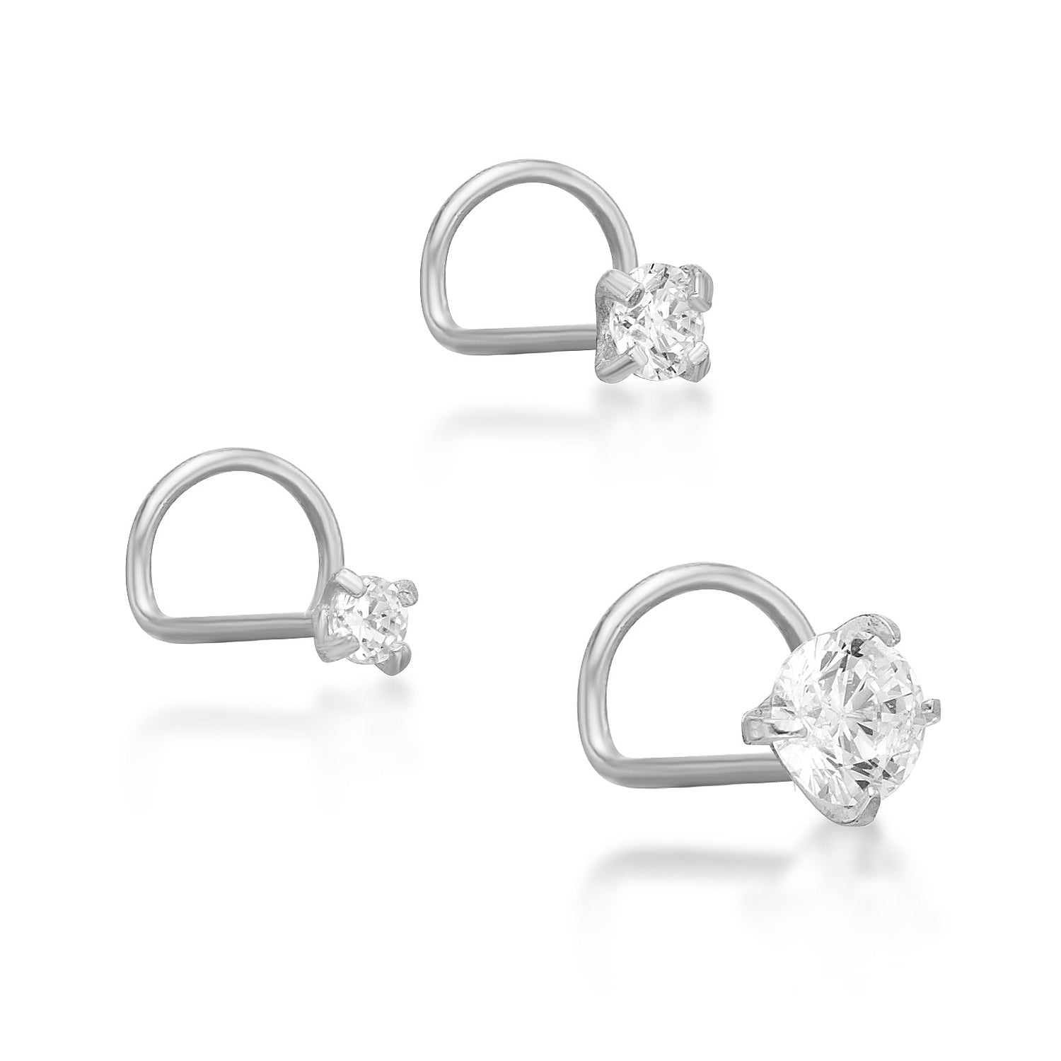 14K Gold Screw Cubic Zirconia Nose Ring Set - 22G