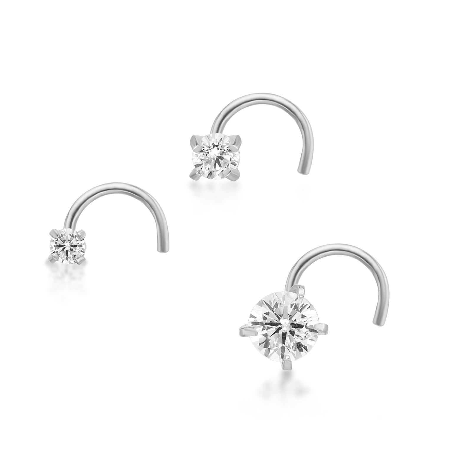 14K Gold Screw Cubic Zirconia Nose Ring Set - 22G