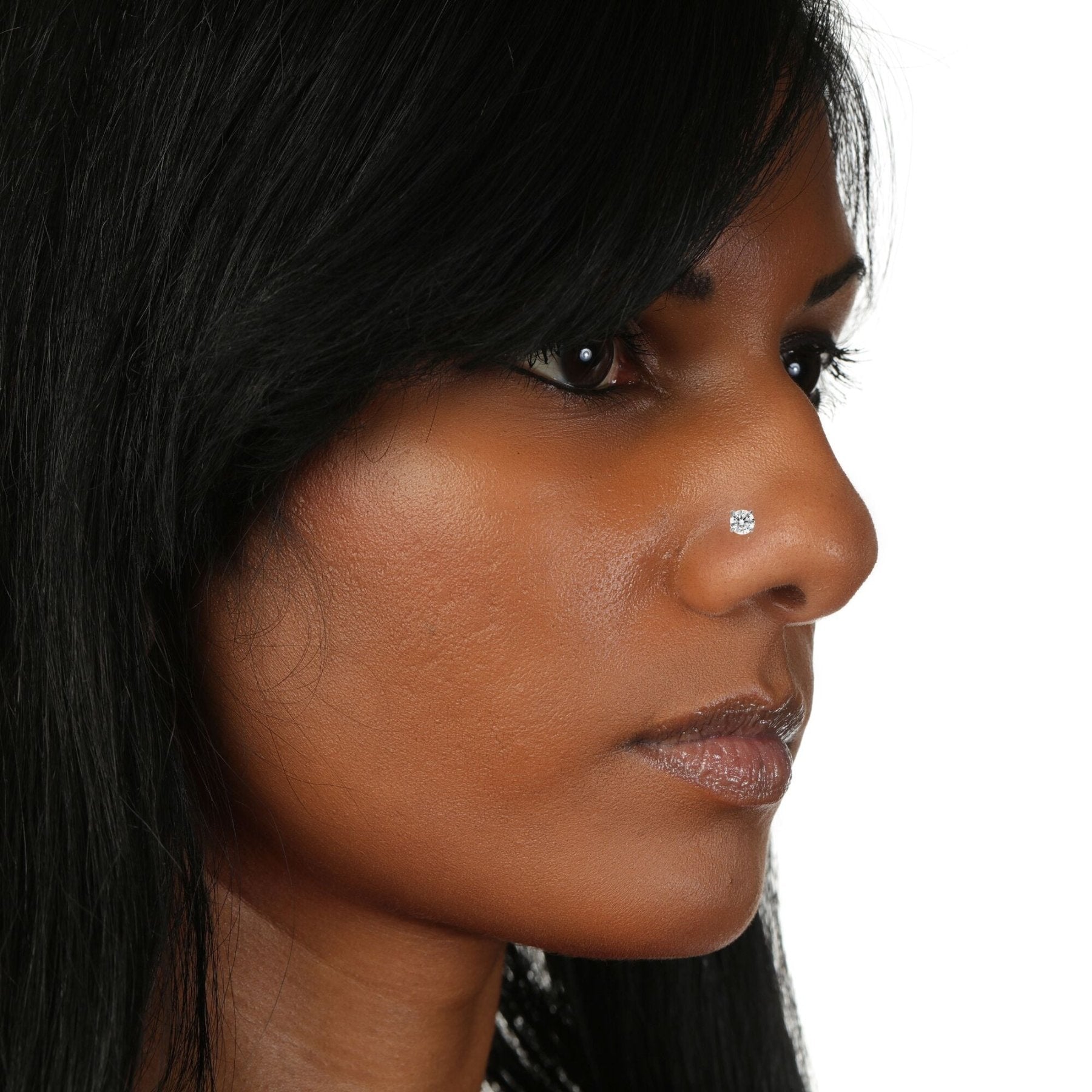 14K Gold L-Shaped Cubic Zirconia Nose Ring Set - 22G