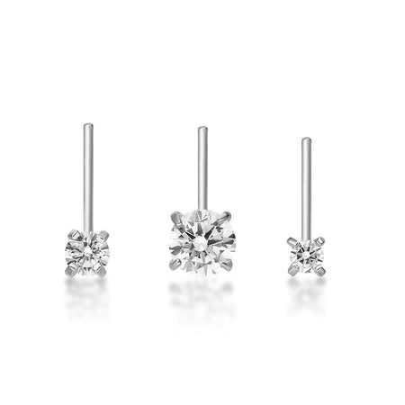 14K Gold L-Shaped Cubic Zirconia Nose Ring Set - 22G