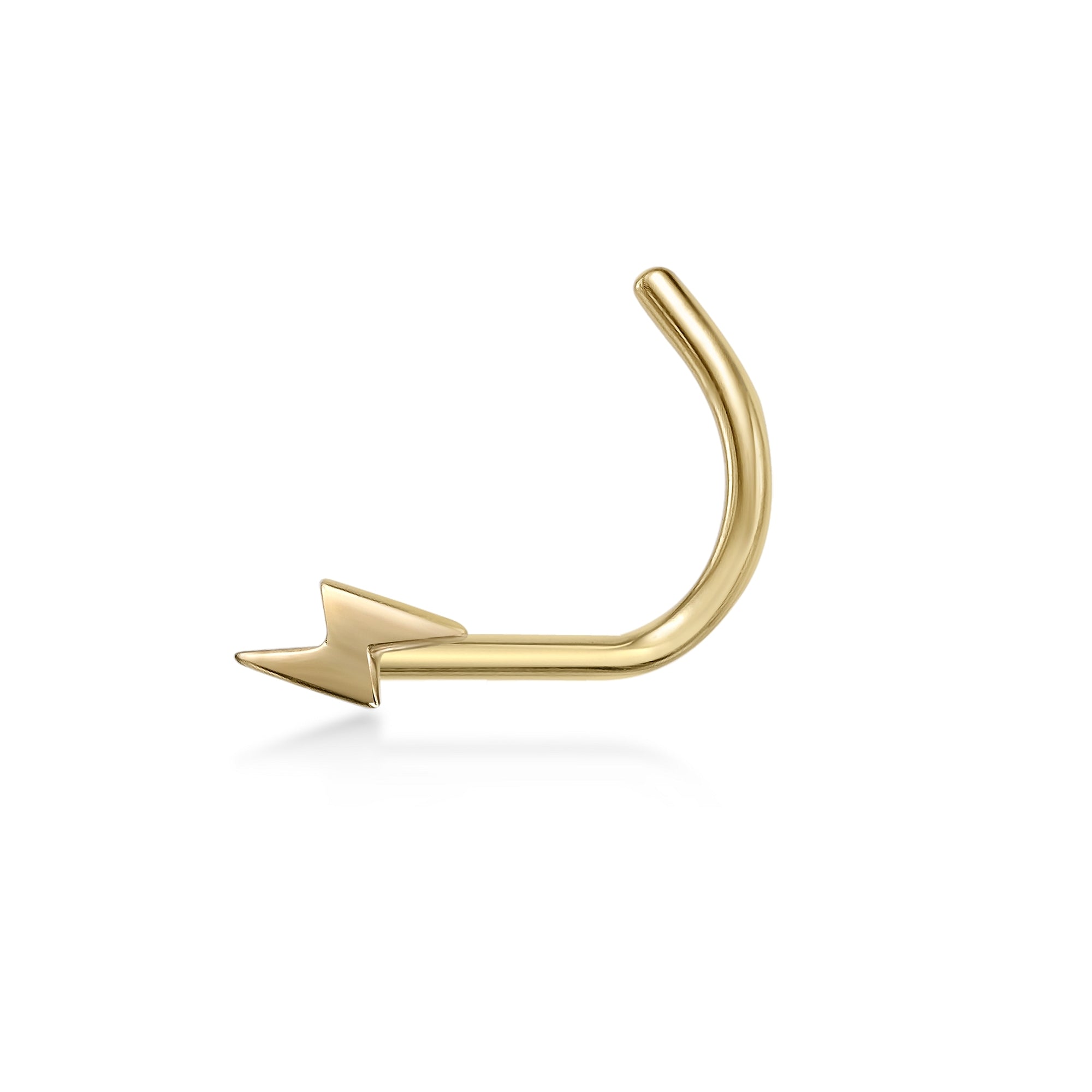 14K Lightning Bolt Curved Nose Ring - 20G