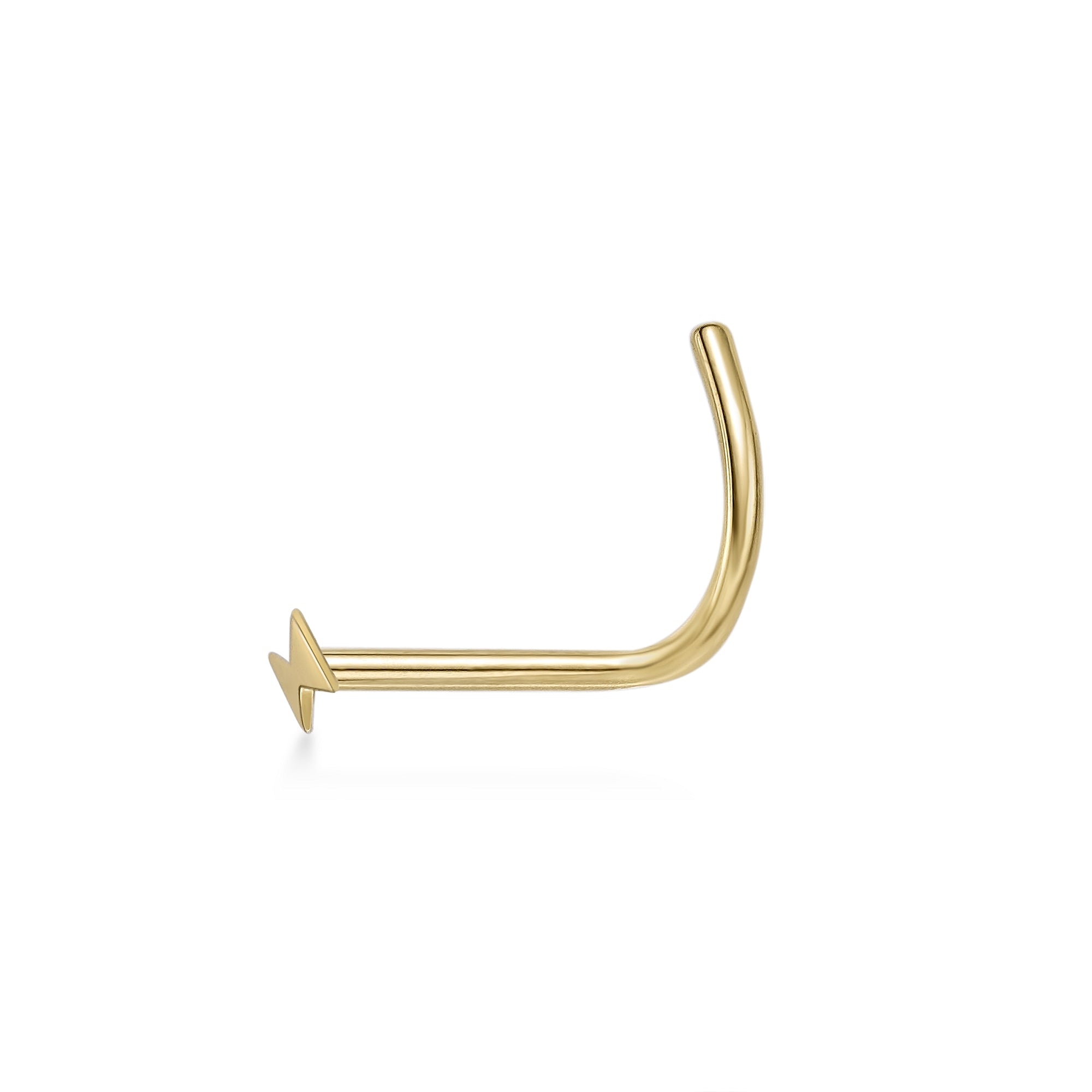 14K Lightning Bolt Curved Nose Ring - 20G